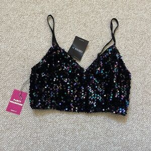 Forever 21 Black Sequin Crop Bralette with Iridescent Accents